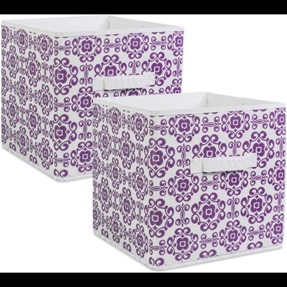 DII Non Woven Polyester Scroll Storage Bin Small Eggplant
